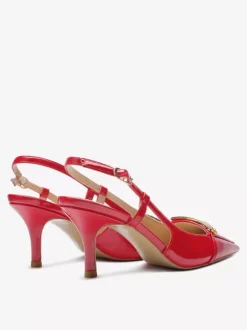 Black Kitten Heel Pumps Pointed Toe Buckle Detail Slingback Shoes