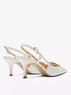 Black Kitten Heel Pumps Pointed Toe Buckle Detail Slingback Shoes