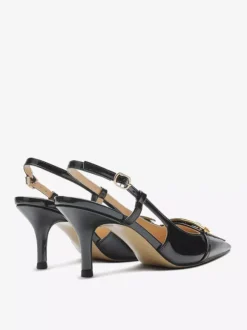 Black Kitten Heel Pumps Pointed Toe Buckle Detail Slingback Shoes