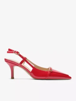 Black Kitten Heel Pumps Pointed Toe Buckle Detail Slingback Shoes