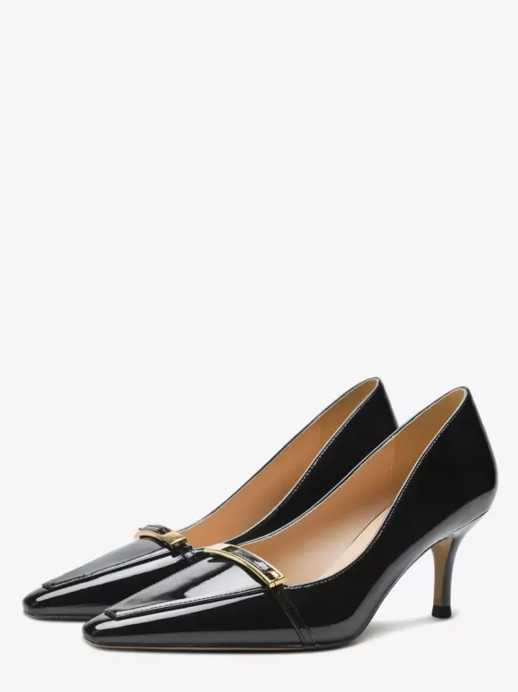 Black Kitten Heel Pumps Women's Pointed Toe Slip On Dress Shoes