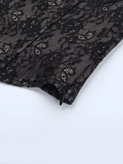 Black Lace Corset Style Crop Top For Women - Gothic Long Sleeve Sweetheart Bustier Blouse - Spring Night Out Party 2026