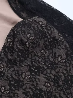 Black Lace Corset Style Crop Top For Women - Gothic Long Sleeve Sweetheart Bustier Blouse - Spring Night Out Party 2026