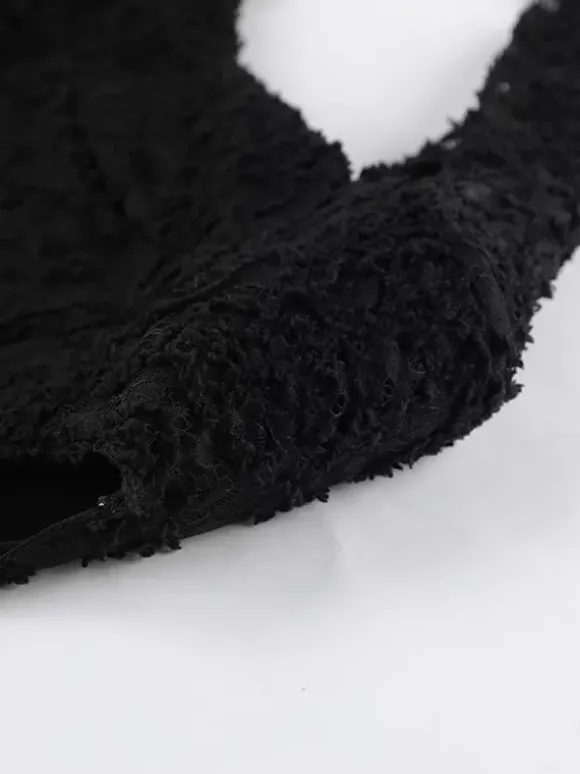 Black Lace Faux Fur Women Mini Dress - Sexy Long Sleeve Sheer Top - Goth Aesthetic Spring Night Out Cocktail Party 2026