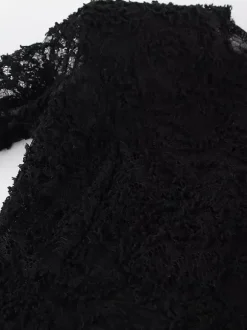 Black Lace Faux Fur Women Mini Dress - Sexy Long Sleeve Sheer Top - Goth Aesthetic Spring Night Out Cocktail Party 2026