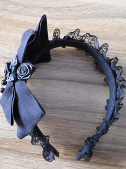 Black Lace Flower Bow Synthetic Lolita Hair Accessories