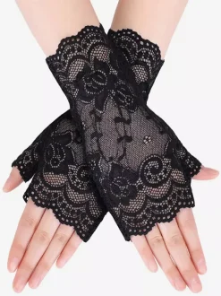 Black Lace Gloves For Women Fingerless Gloves