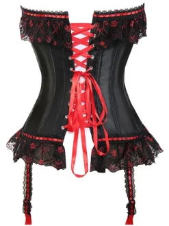 Black Lace-Up Bow Pleated Satin Women Corsets