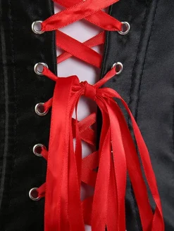 Black Lace-Up Bow Pleated Satin Women Corsets