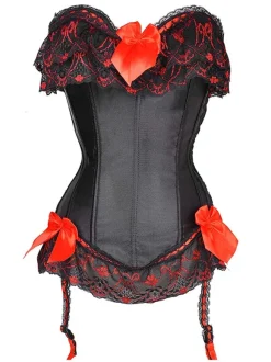Black Lace-Up Bow Pleated Satin Women Corsets