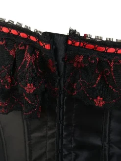 Black Lace-Up Bow Pleated Satin Women Corsets