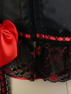 Black Lace-Up Bow Pleated Satin Women Corsets