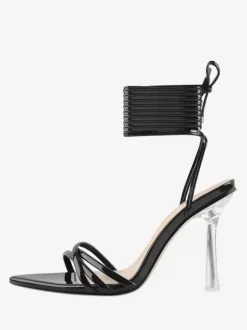 Black Lace Up Sandals High Heel Open Toe Dress Shoes