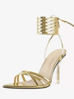 Black Lace Up Sandals High Heel Open Toe Dress Shoes