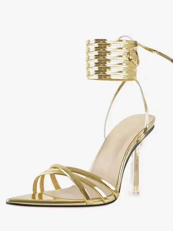 Black Lace Up Sandals High Heel Open Toe Dress Shoes