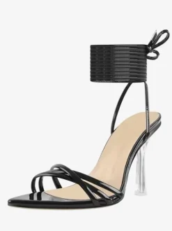 Black Lace Up Sandals High Heel Open Toe Dress Shoes