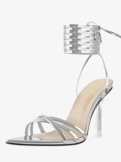 Black Lace Up Sandals High Heel Open Toe Dress Shoes
