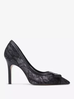 Black Lace Wedding Shoes Pointed Toe Bow Slip On Dress Shoes