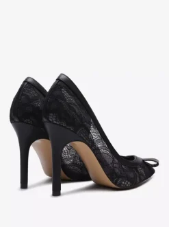 Black Lace Wedding Shoes Pointed Toe Bow Slip On Dress Shoes