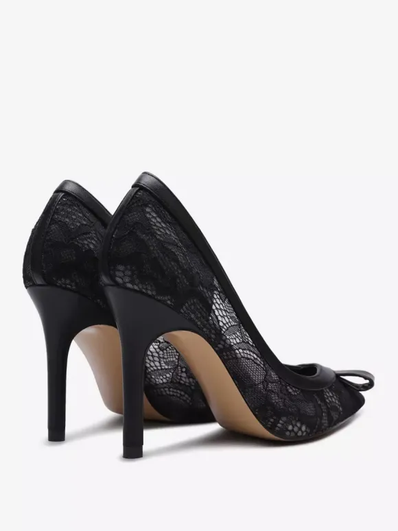 Black Lace Wedding Shoes Pointed Toe Bow Slip On Dress Shoes