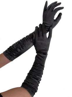 Black Lingerie Accessories Women Ruched Long Gloves