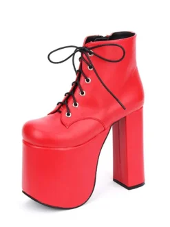 Black Lolita Booties Chunky Heel Platform Round Toe Lace Up Lolita Short Boots