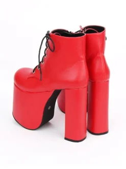 Black Lolita Booties Chunky Heel Platform Round Toe Lace Up Lolita Short Boots