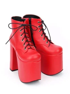 Black Lolita Booties Chunky Heel Platform Round Toe Lace Up Lolita Short Boots