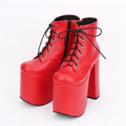 Black Lolita Booties Chunky Heel Platform Round Toe Lace Up Lolita Short Boots