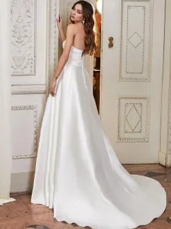 Black Loyal Wedding Dresses A-Line Sleeveless Satin Fabric Sweep Bridal Gown