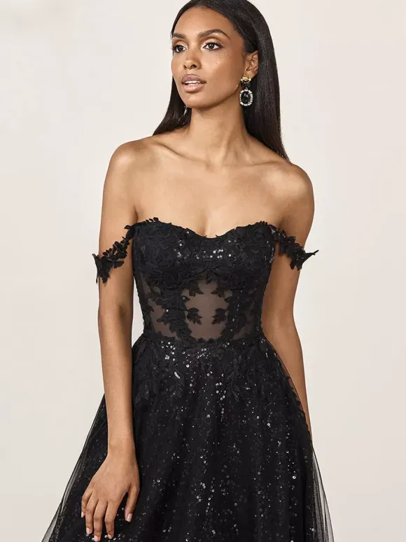 Black Loyal Wedding Dresses Lace A-Line Sleeveless Natural Waist Lace Sweep Bridal Dress