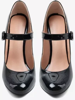 Black Mary Jane Shoes Round Toe Chunky Heel Pumps