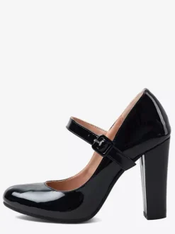 Black Mary Jane Shoes Round Toe Chunky Heel Pumps