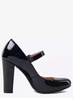 Black Mary Jane Shoes Round Toe Chunky Heel Pumps