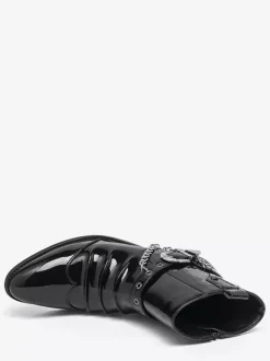 Black Men's Ankle Boots Round Toe Ruched Chain Detail Booties