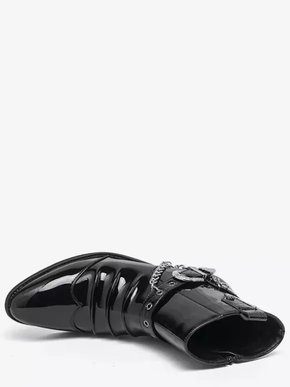 Black Men's Ankle Boots Round Toe Ruched Chain Detail Booties
