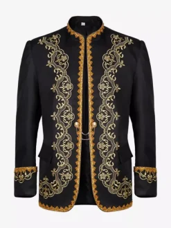 Black Men's Coat Vintage Steampunk Victorian Embroidery Long Sleeves Retro Coat