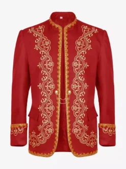 Black Men's Coat Vintage Steampunk Victorian Embroidery Long Sleeves Retro Coat