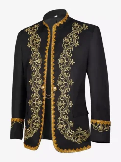 Black Men's Coat Vintage Steampunk Victorian Embroidery Long Sleeves Retro Coat