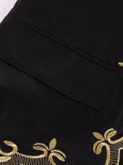 Black Men's Coat Vintage Steampunk Victorian Embroidery Long Sleeves Retro Coat
