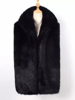 Black Men's Faux Fur Vest Winter Warm Sleeveless Jacket with Turn-Down Collar and Hood