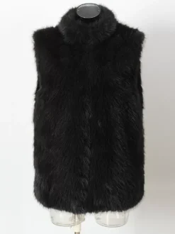 Black Men's Faux Fur Vest Winter Warm Sleeveless Jacket