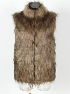 Black Men's Faux Fur Vest Winter Warm Sleeveless Jacket