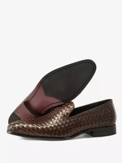 Black Men's Loafers Round Toe Cowhide Slip On Dress Shoes