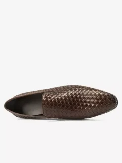 Black Men's Loafers Round Toe Cowhide Slip On Dress Shoes
