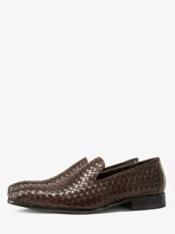 Black Men's Loafers Round Toe Cowhide Slip On Dress Shoes