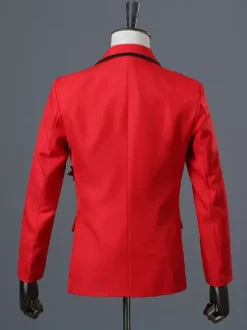Black Men's Long Sleeves Retro Performance Costumes Burgundy