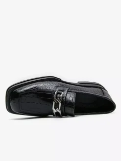 Black Men's Prom Shoes Round Toe Stone Pattern Metal Detail Dress Shoes
