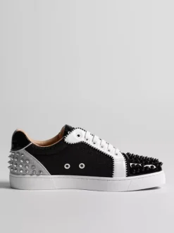 Black Men's Skate Sneakers Round Toe Studed Lace Up Casual Shoes