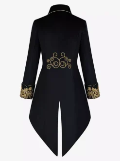 Black Men's Vintage Tailcoat Steampunk Embroidery Long Sleeves Retro Coat
